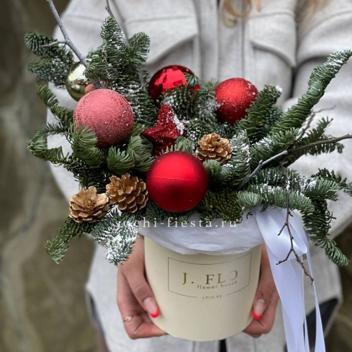 Новогодняя композиция в коробке ред в Твери