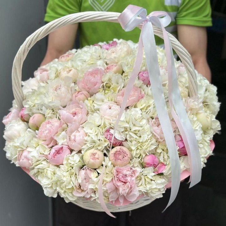 Премиум корзина гортензий и пионов в Твери