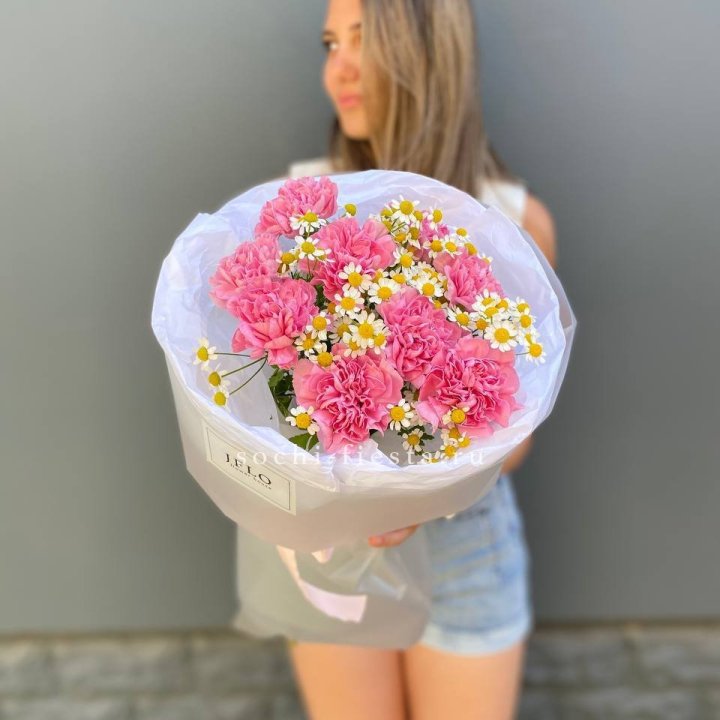 Дуобукет диантусов и ромашек в Твери