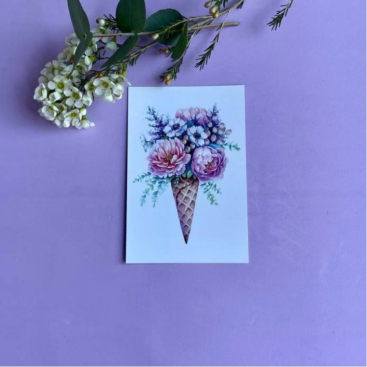 Открытка к букету "Цветочно-кремовый" в Твери