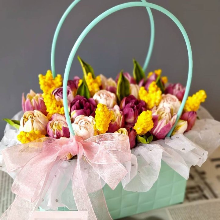 Тюльпаны в сумочке из зефира в Твери