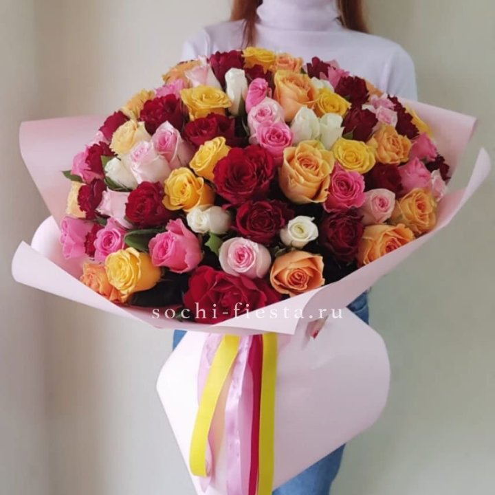 101 роза Кенийский микс "Нежность" в Твери