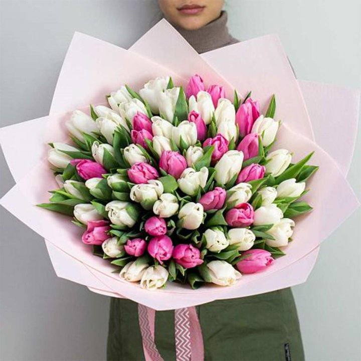 61 бело-розовый тюльпан в Твери